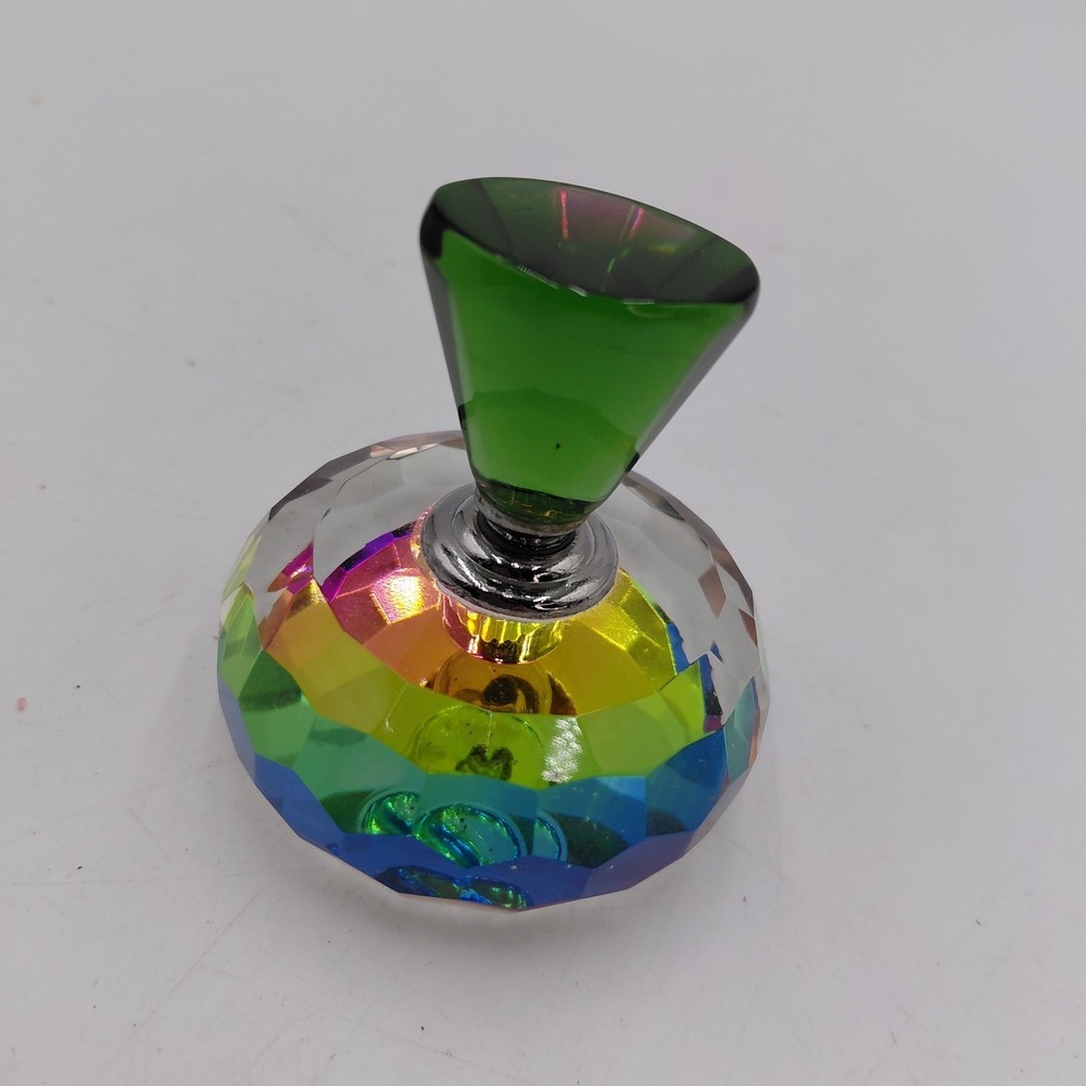 Modern Faceted Art Glass Perfume Bottle 3" Iridescent Prism Base Fancy Luxury
